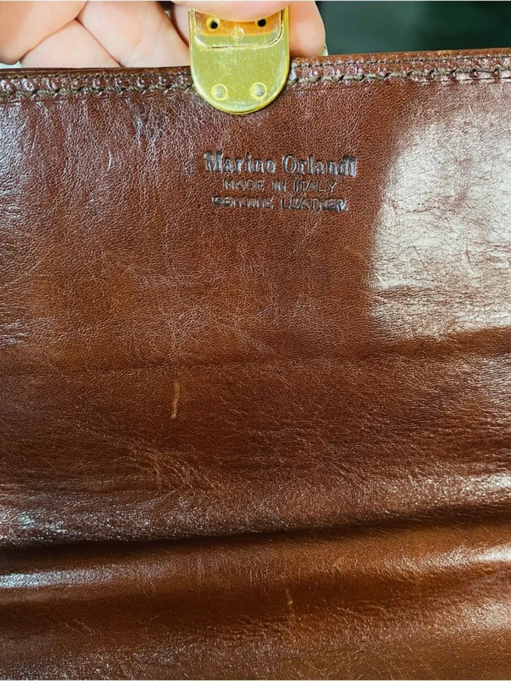 Vintage Marino Orlandi Brown Leather Satchel Bag - Made in Italy - Gold Hardware